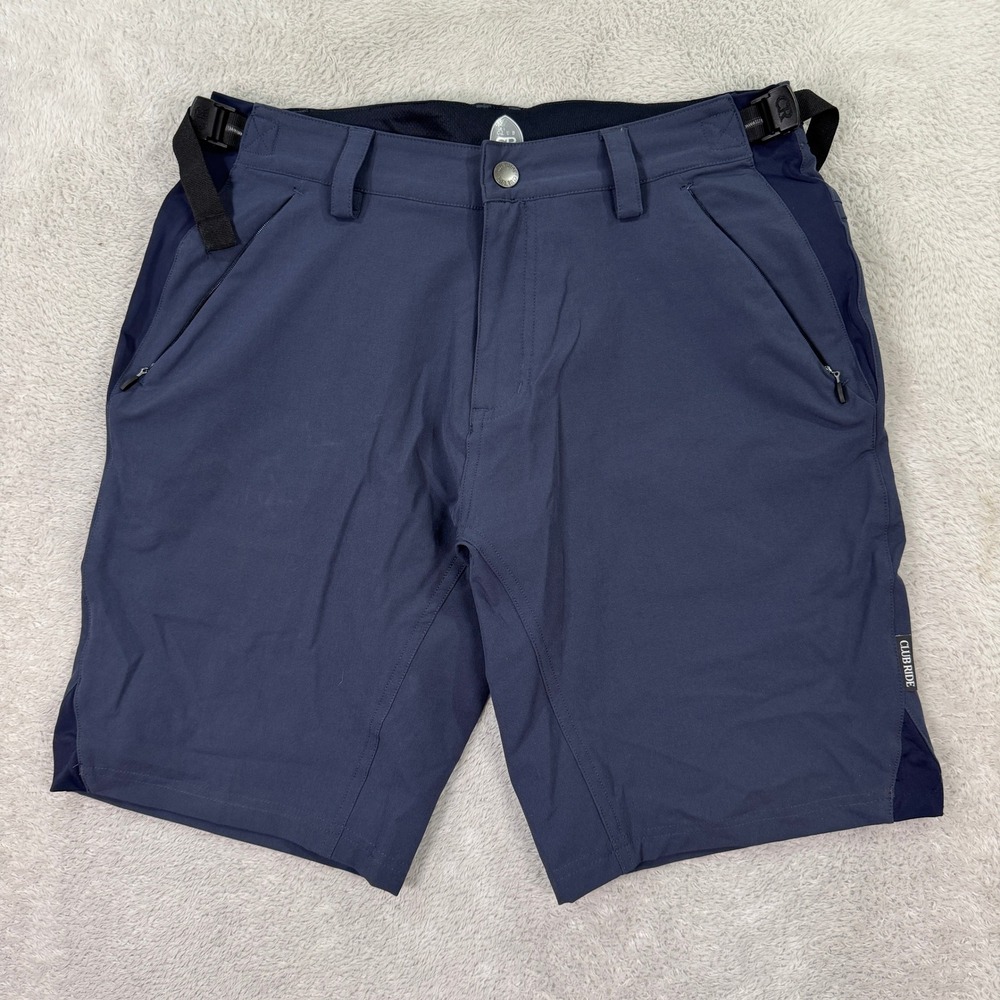 Club Ride Mens Small Navy Blue Cycling Shorts Pockets‎ Belt Loops Casual Stretch